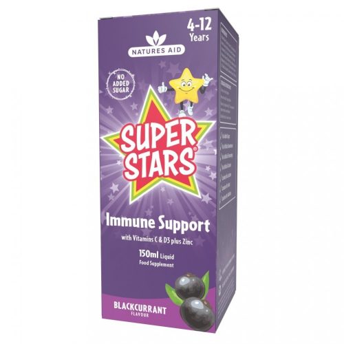 Natures Aid Gyermekek immunrendszerét támogató étrend-kiegészítő C-vitaminnal, D3-vitaminnal és cinkkel, feketeribizli ízesítéssel 150 ml